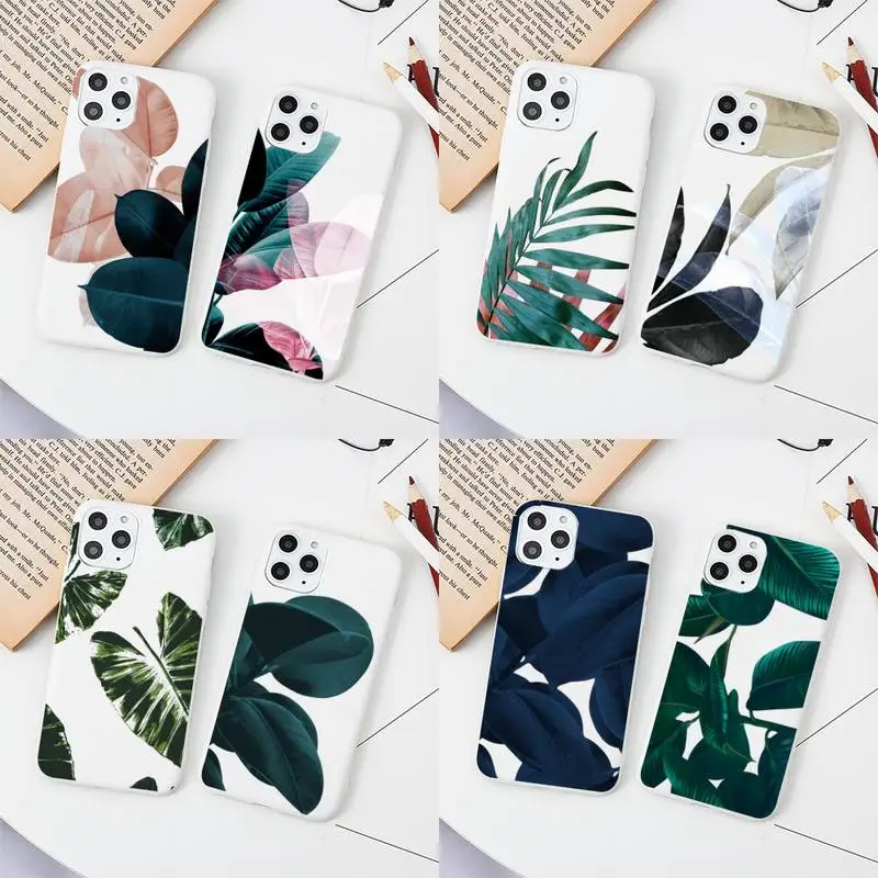 

Tropical Plants Cactus Banana Leaves Phone Case for iphone 13 12 mini 11 Pro Max X XS XR 7 8 6 6S Plus Solid Color Capa