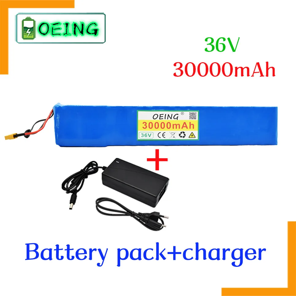 

2021 NEW 36V 30ah battery pack 18650 lithium ion 36V 30000mah 10s4p large capacity BMS electric bicycle XT60 interface + charger