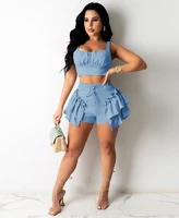 sexy ruffles shorts and crop top women summer 2 piece sets fashion club vacation outfits wholesale items 2021