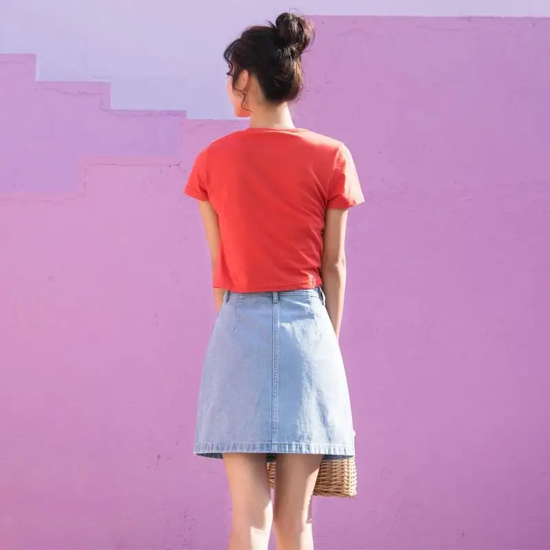 

High waisted A-line denim skirt for women with Hong Kong flavor