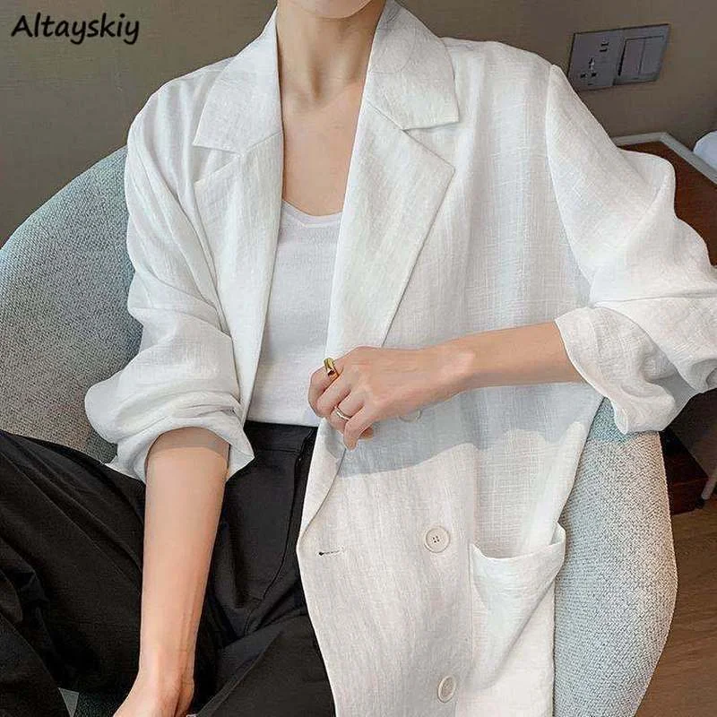 

Blazers Women Summer Loose Tender Fashion All-match Office Ladies Outerwear Thin Notched Ins Cozy Solid Streetwear Ulzzang Basic