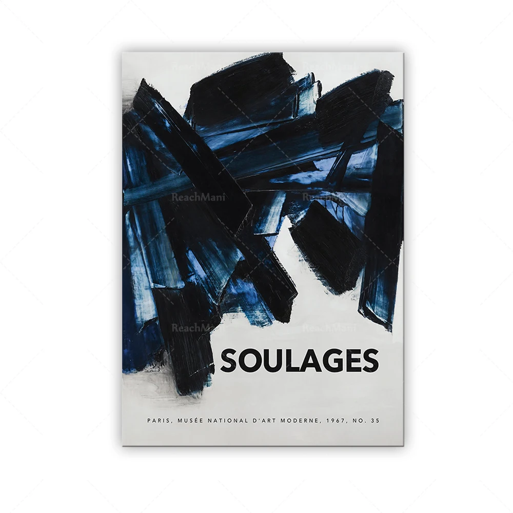 Фото Плакат Soulages, Пьер Душевс, Современный плакат, Минималистичный принт, Выставочный плакат, Печать Душадей, Печать настенного декора №1