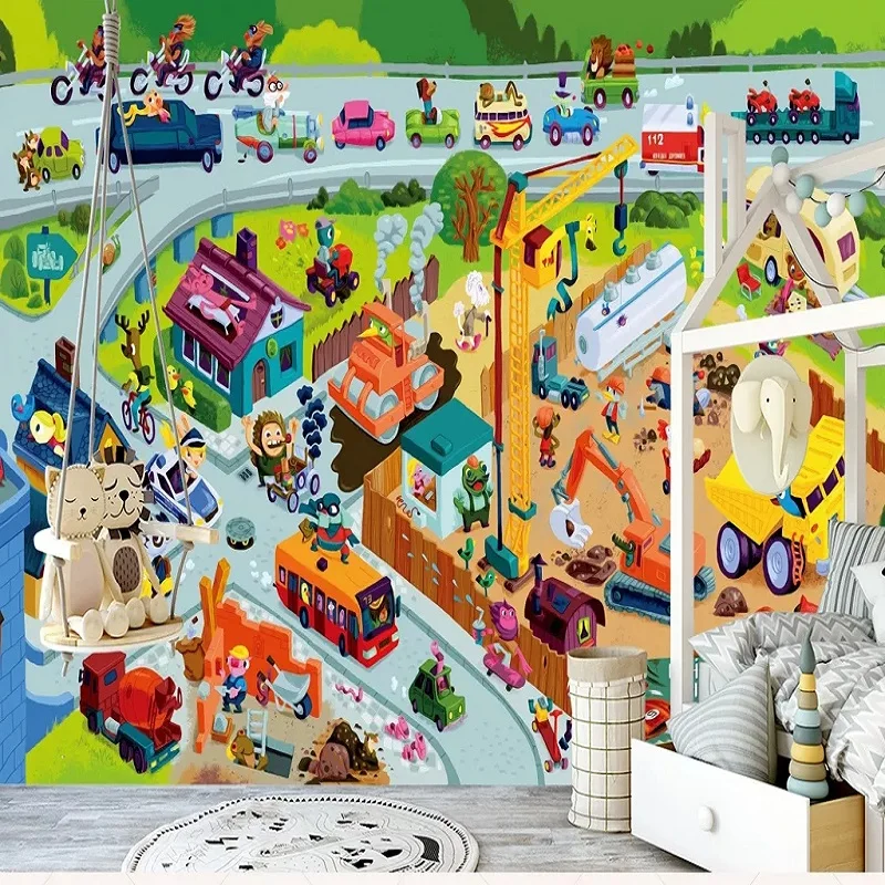 Большие настенные 3D обои на заказ мультяшный мир аниме автомобиль животные город