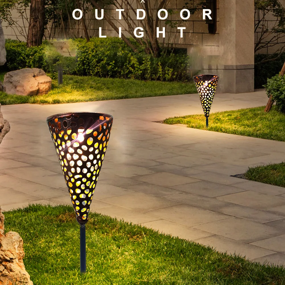 

2 Pcs Solar Lawn Lamp Hollow Metal Cone Iron Led Light Waterproof Garden Light For Outdoor Garden Decor Backyard Patio Decor