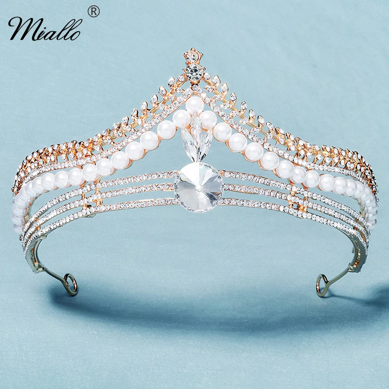 

Miallo Wedding Crown Pearl Bridal Hair Jewelry Rhinestone Tiaras and Crowns for Women Accessories Party Bride Headpiece Gift
