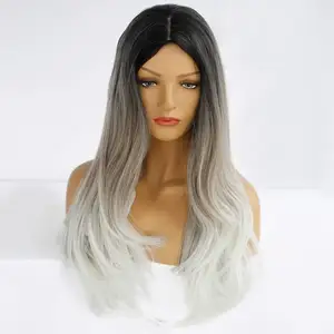 Ebingoo длинные волнистые волосы парики термостойкий синтетический парик Омбре серый коричневый Косплей натуральные волосы для женщин