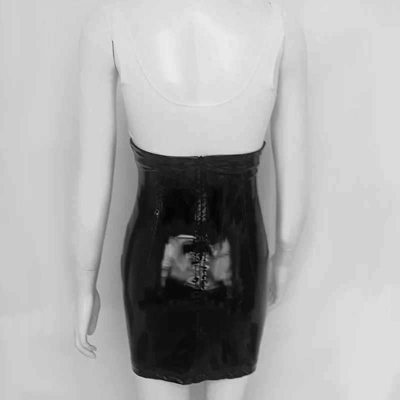 women PU leather black skirt