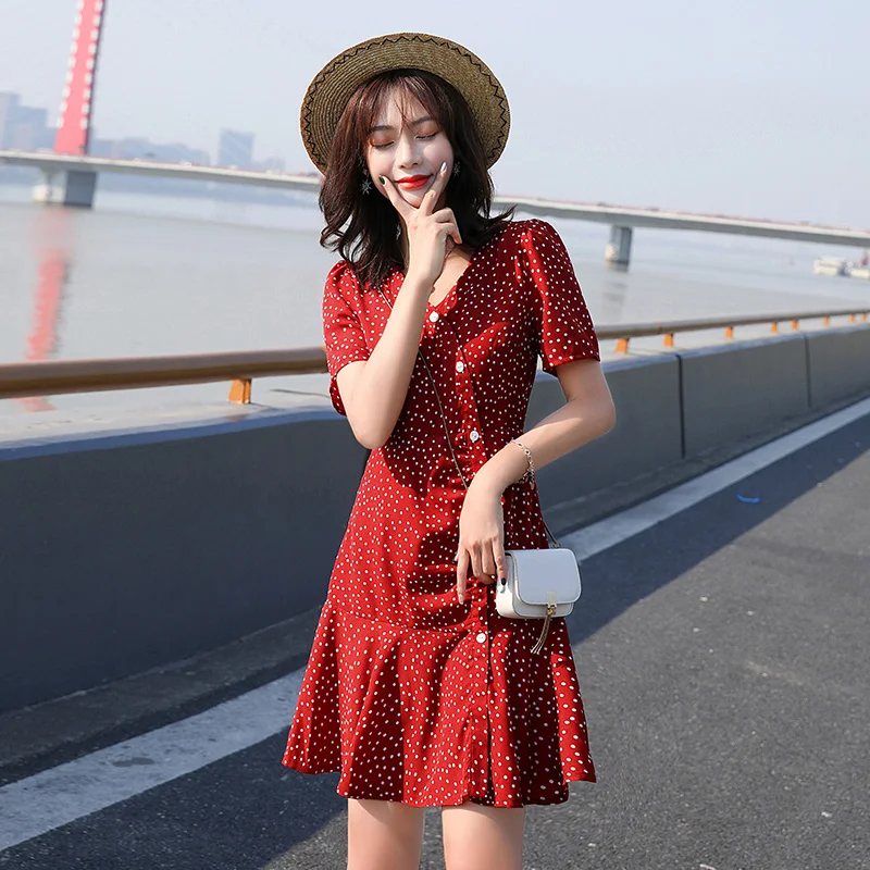 Женское платье-рубашка в горошек элегантное ТРАПЕЦИЕВИДНОЕ ПЛАТЬЕ Корейском