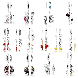 Hot 925 Silver Happiness Long Love And Kiss Mouse Pendant Suitable For Original Pandora Bracelet Womens Diy Charm Jewelry