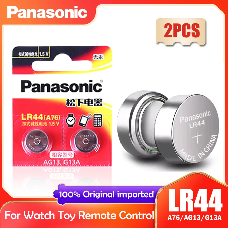 Часовая батарейка Panasonic LR44 LR 44 A76 AG13 1 5 V 2 шт. Кнопочная G13A LR1154 SR1154 357A SR44 SR44SW SR44W GP76 |