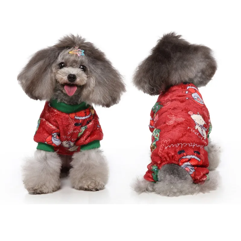 

Рождество мягкого флиса Собака комбинезон зима Одежда с принтом в виде собак Пижама для маленьких собак Щенок пальто теплый костюм для живо...