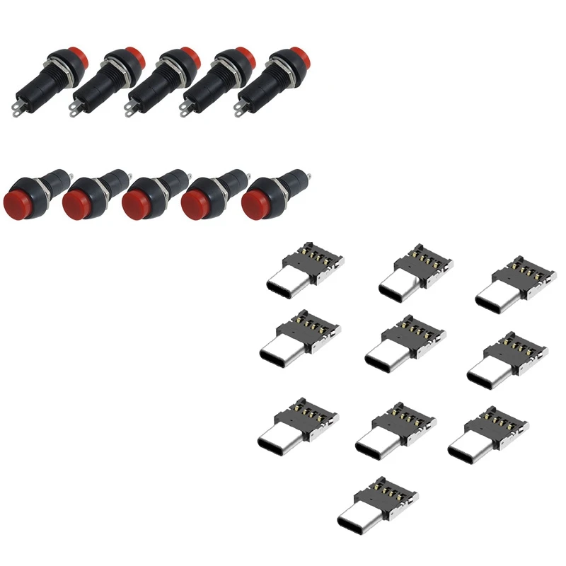 

5 Pcs AC 250V 3A SPST On/Off Self Locking Push Button Switch & 10PCS USB-C 3.1 Type C To USB OTG Adapter