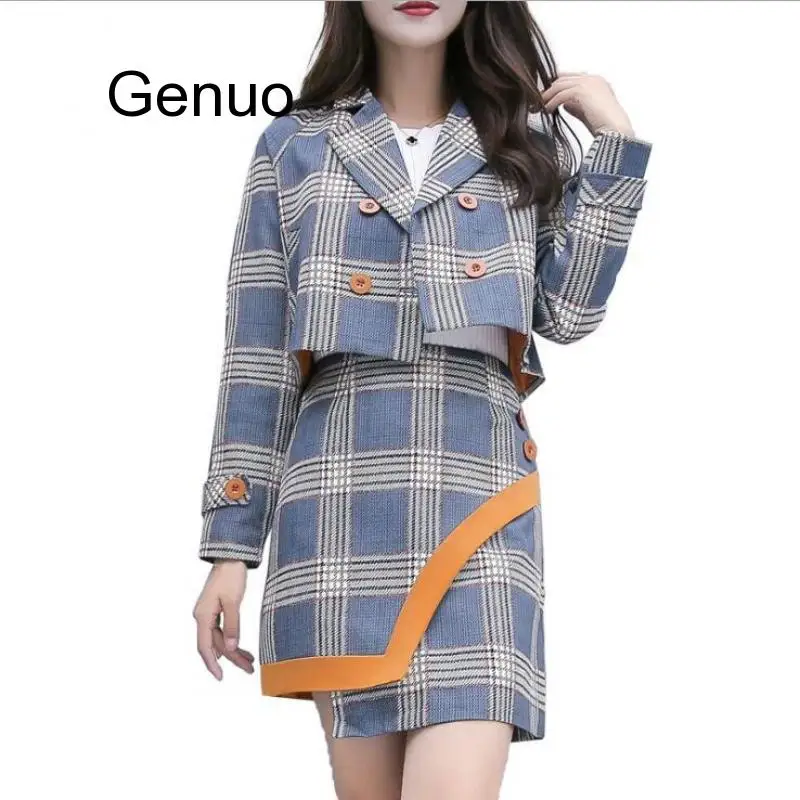 Женский комплект из 2 предметов клетчатый блейзер в стиле ретро трапециевидная