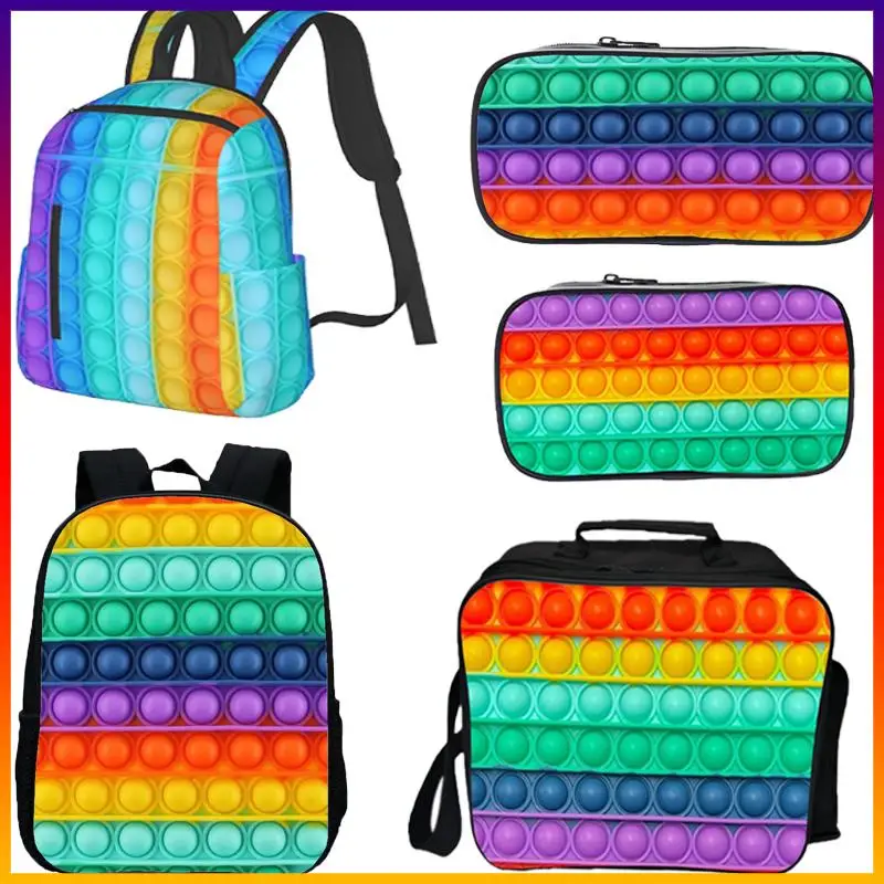 

Lastest Pop It Fidget Backpack Anime 3D Print Rainbow Color Push Bubble Teenager Laptop Book Bag Schoolbags Family Game Kid Gift