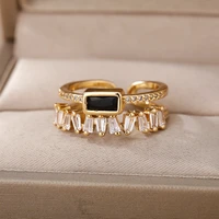 luxury zircon double student opening rings for woman 2022 new fashion gothic finger jewelry wedding party girls sexy ring