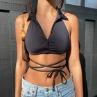 Женский укороченный топ без рукавов, винтажный сексуальный бандажный топ с лямкой на шее и открытой спиной, Клубная уличная мода на лето 2021