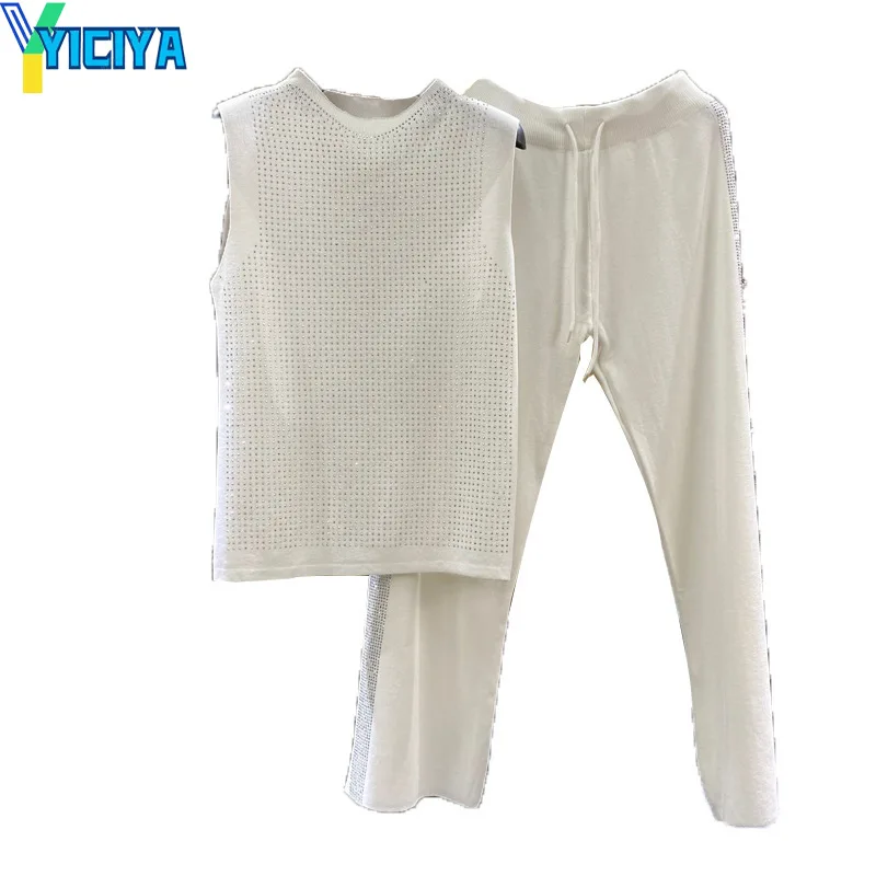 

YICIYA 2021 spring and autumn sexy round neck cotton pants suit slim sweater tracksuit women knitted suit female crop top sport