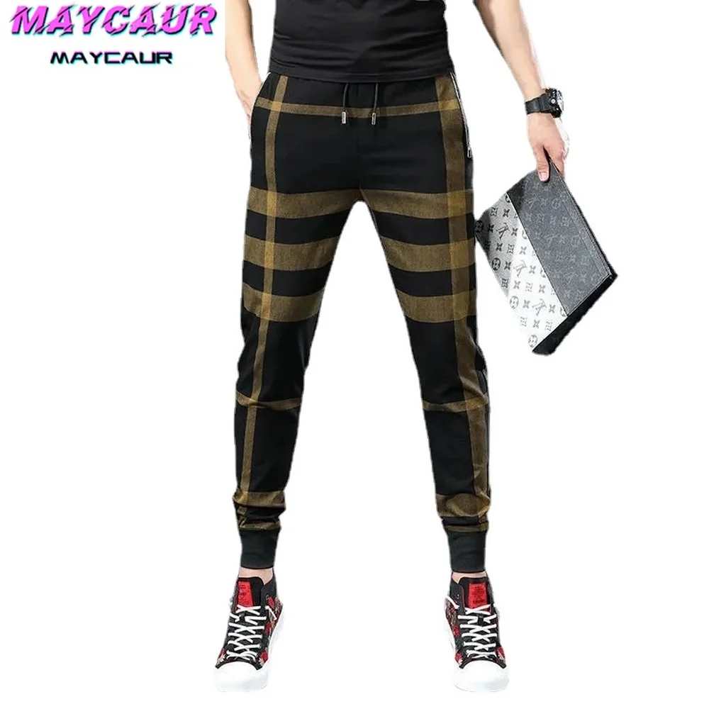 

Men's Korean Fashion Thin-footed Trousers,Color-blocking Printed Pattern Casual Sports Trousers, Overalls, Hip-hop Jogging Pants