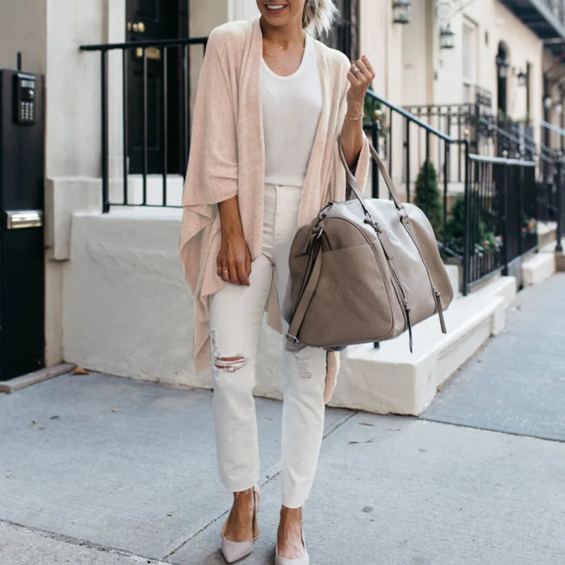 Женская длинная футболка с рукавом летучая мышь демисезонный кардиган открытым