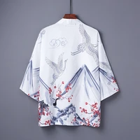 5042 summer white kimono jacket men outerwear chinese style vintage casual sunscreen coat men thin loose open stitch harajuku