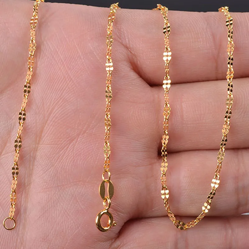 

Solid Real 18K Yellow Gold Necklace Stamp Au750 Luck Clover Chain 18" Women Gift 1.7mmW 1-1.5g