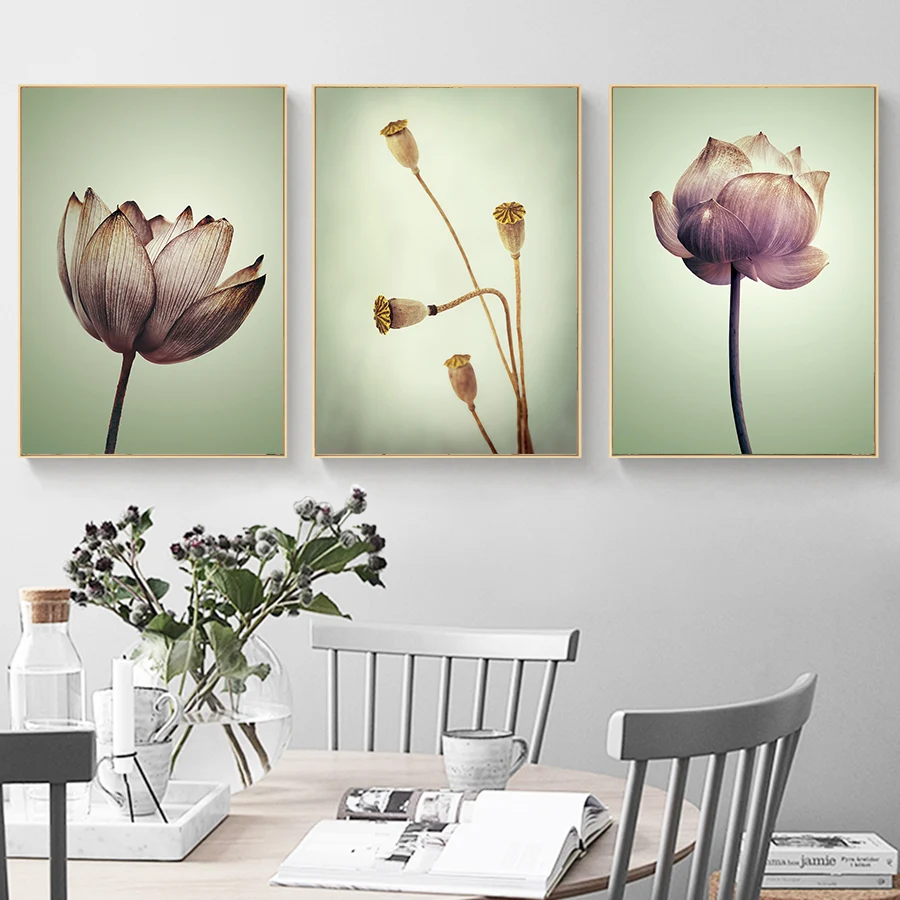 Лотоса Цветочный постер поп арт и принты Винтаж цветок холст картины Wall Art Decorativos