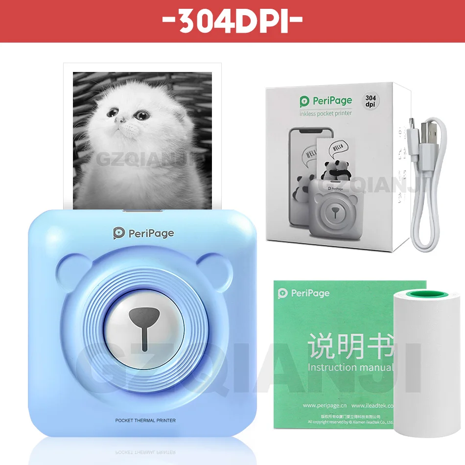 304 dpi Peripage мини фото Bluetooth принтер карманный фотопринтер для мобильного телефона Android и iOS подарки для детей и женщин - Цвет: 304dpi Blue Printer