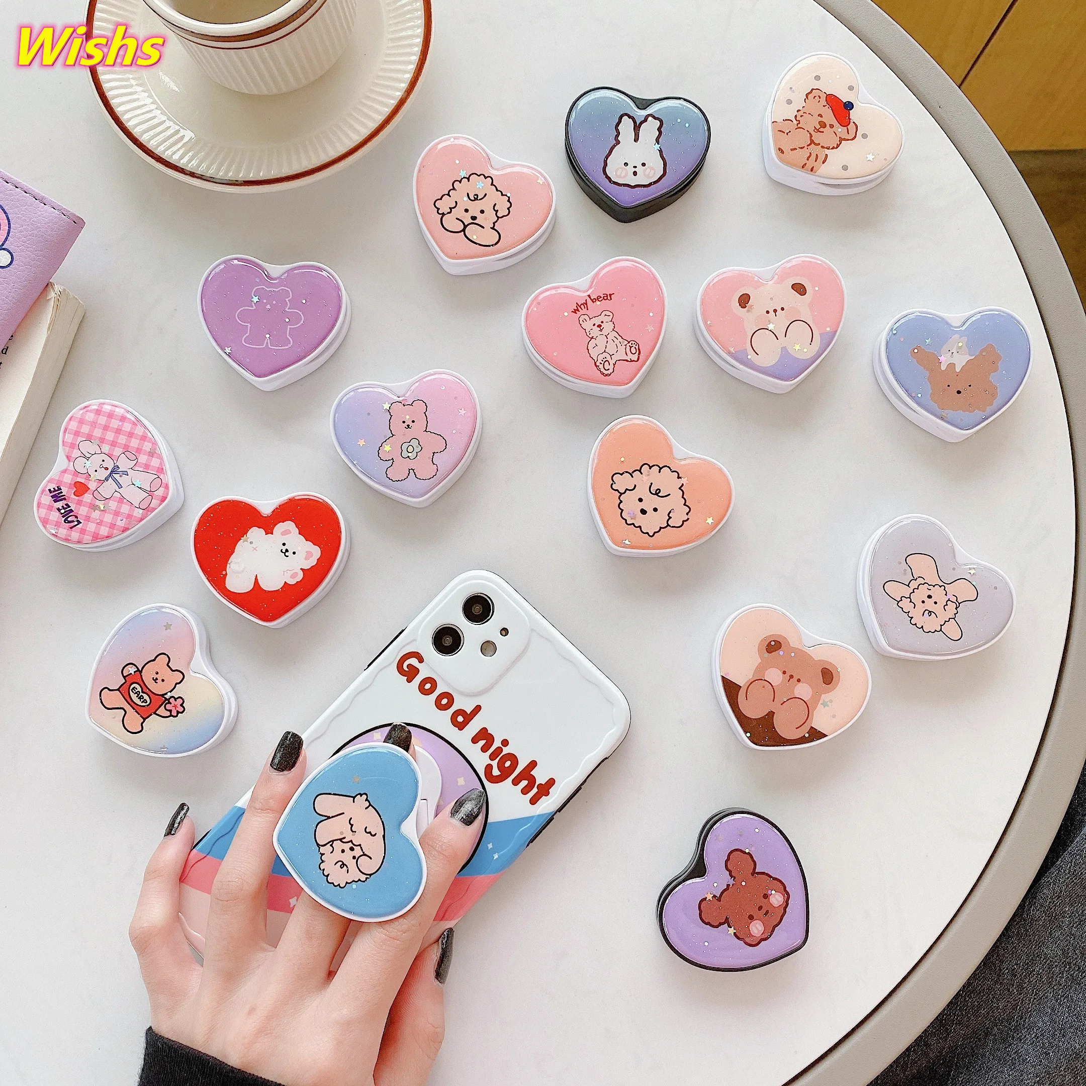 

Cartoon Bear Rabbit Dog Love Heart Foldable Finger Ring Grip Phone holder For iPhone Samsung Huawei Xiaomi SmartPhone Grip Stand