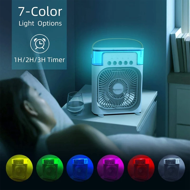 

Personal Air Cooler USB Desk Fan Cooler Humidifier with Timer, 7 Colors LED Light,3 Wind Speeds for Room Travel US Plug