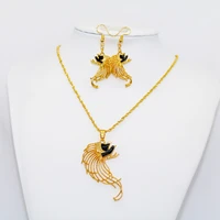 ethiopian jewelry sets for women gold flamingo pendant earrings african blue birds france arab dubai black color gift