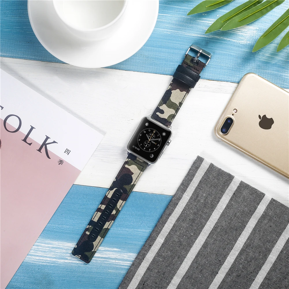 Холщовый ремешок для часов для Apple Watch 38 мм 42 мм 40 мм 44 мм нейлоновый кожаный ремешок для часов браслет для iWatch Series 5/4/3/2/1