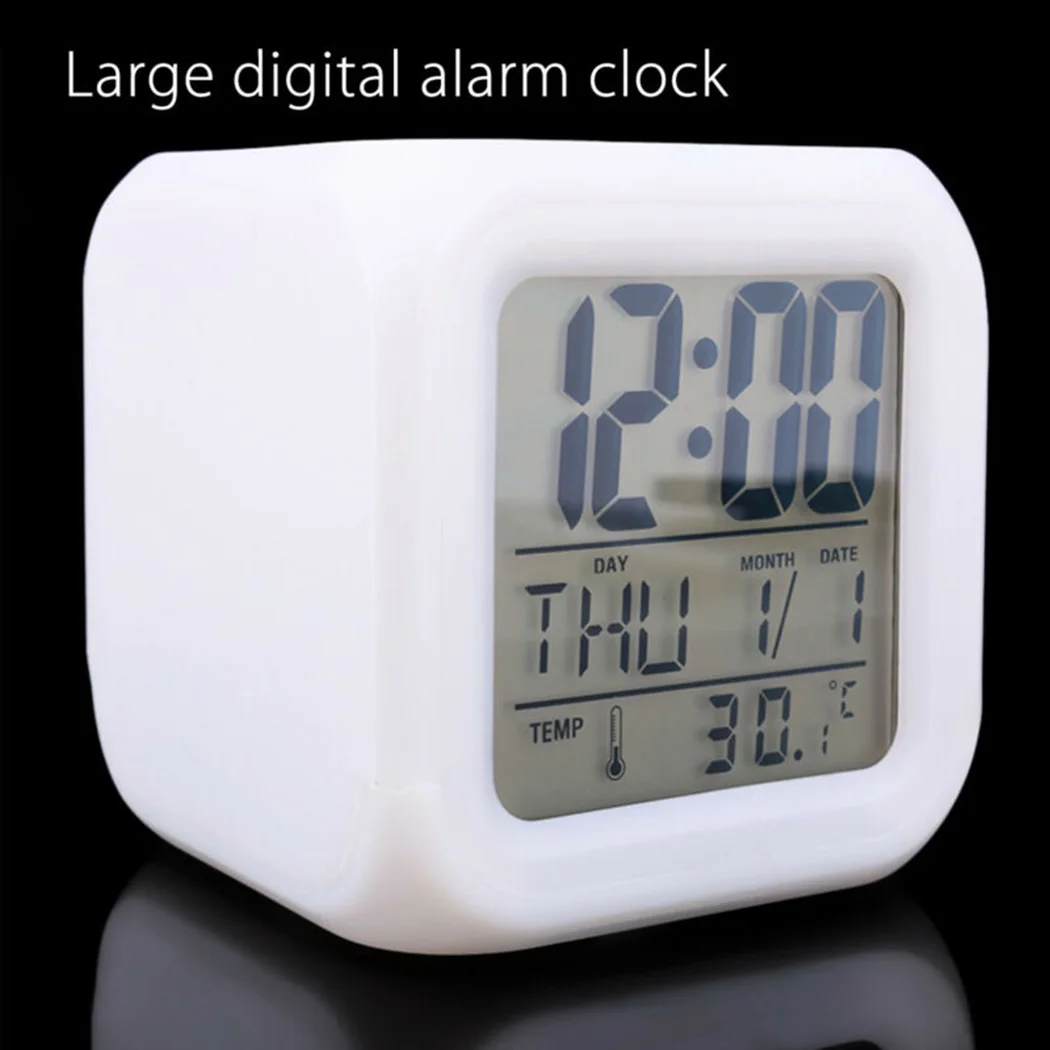 

Thermometer Digital Alarm Clock Light Calendar 12/24-hour 7 Colors LED Digital