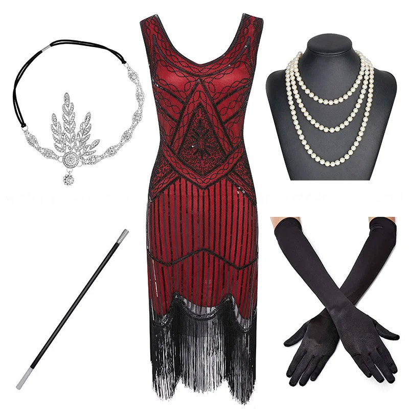 Женское платье с бахромой блестками и Пейсли рукавом в стиле арт-деко 1920-х Гэтсби