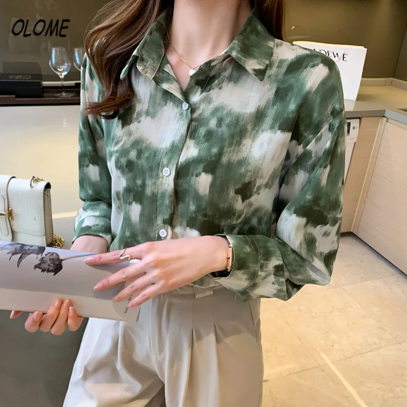 

Блузка женская шифоновая с отложным воротником и длинным рукавом