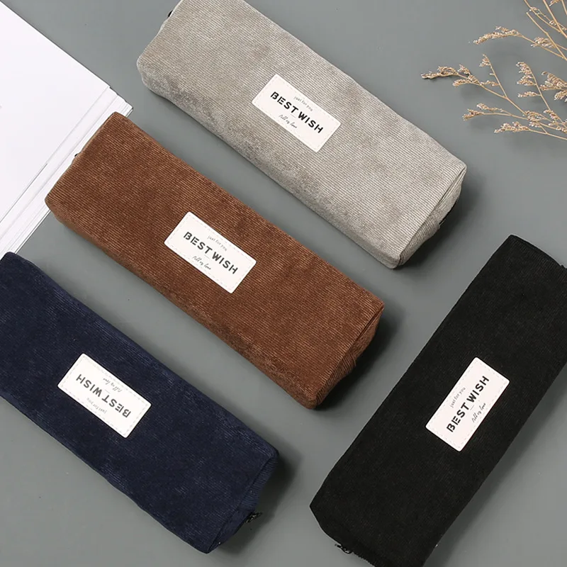 Школьный пенал для мальчиков и девочек вельветовый большая молния милый