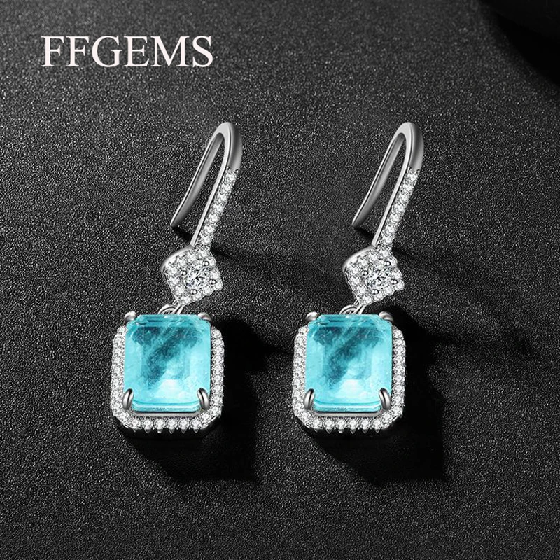 Серьги-подвески FFGems Paraiba с турмалином и изумрудом ювелирные украшения