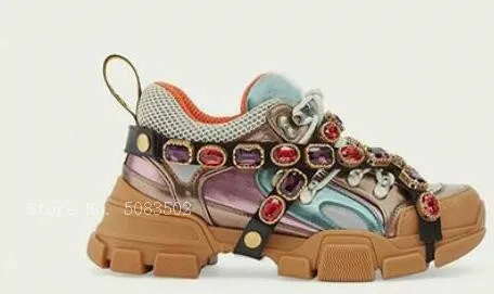 Fashion Genuine Leather Air Mesh Clunky Sneakers Glitter Crystal Belt Women Casual Shoes Sport Shoes tenis feminino