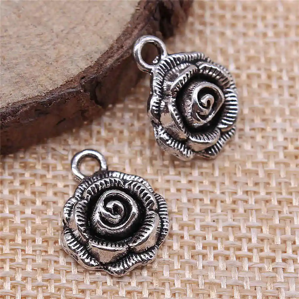 

Handmade Pendants For Jewelry Accessories 40pcs Flower Charms 16x12mm Antique Silver Plated