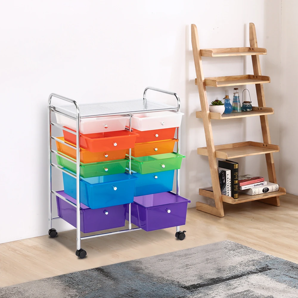 

Multi-Color 12 Drawers Rolling Organizer Storage Cart Double Row Upper 8 Small Lower 4 Big Steel&Plastic Durable[US-Stock]