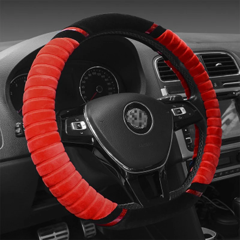 

CHIZIYO 38 cm Winter Warm D Shape Plush Anti-slip Car Steering Wheel Cover Case For Golf