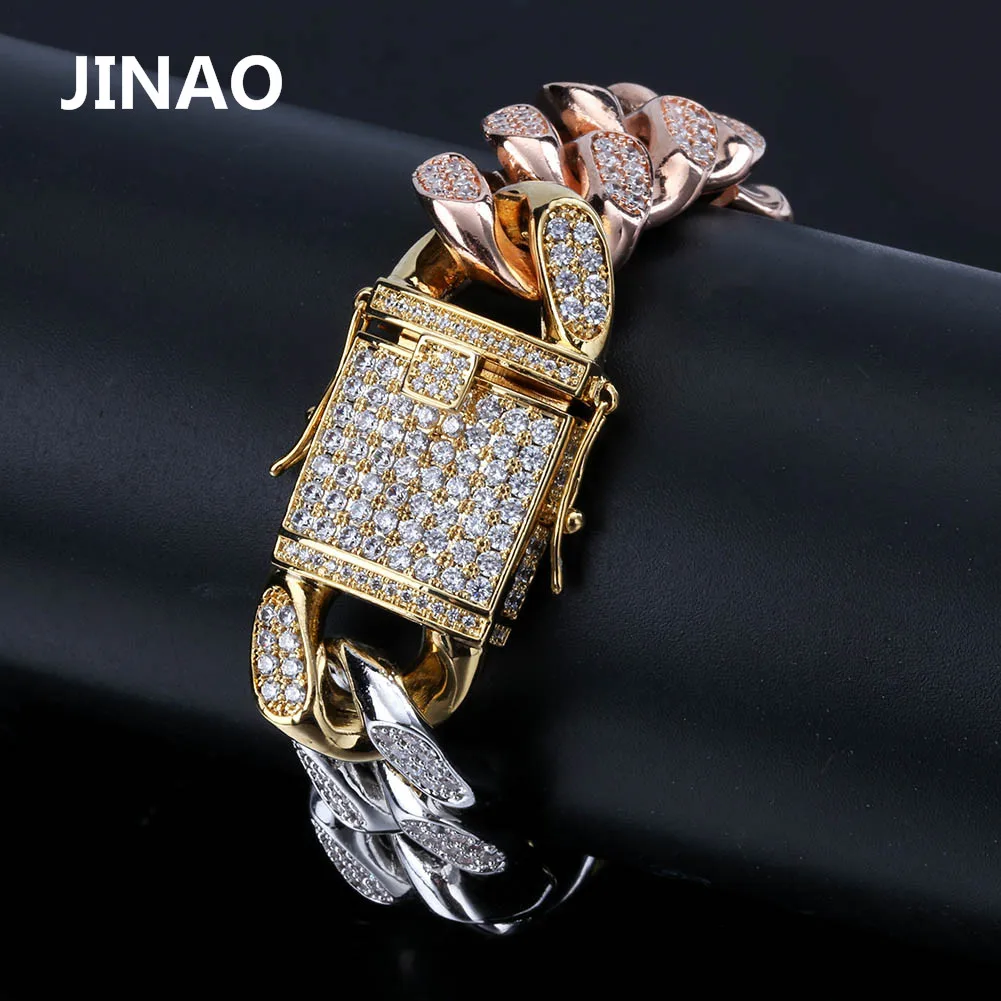 

JINAO HIP HOP 14mm&18mm High Quality Personality Iced Out AAA+ CZ Bracelet Men and Women Jewelry For Gift