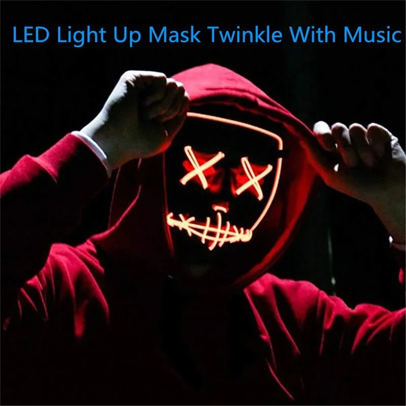 

2021New Halloween Luminous Mask LED Ghost Face V-Shaped Makeup Party Role-Playing Thriller Horror Mask Personality Creative Cool