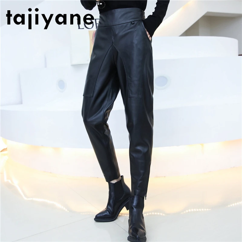Tajiyane Women Bottoms Pants Real Sheepskin High Waist Trousers Woman Genuine Leather Oversized Pants Mujer Pantalones TN2447