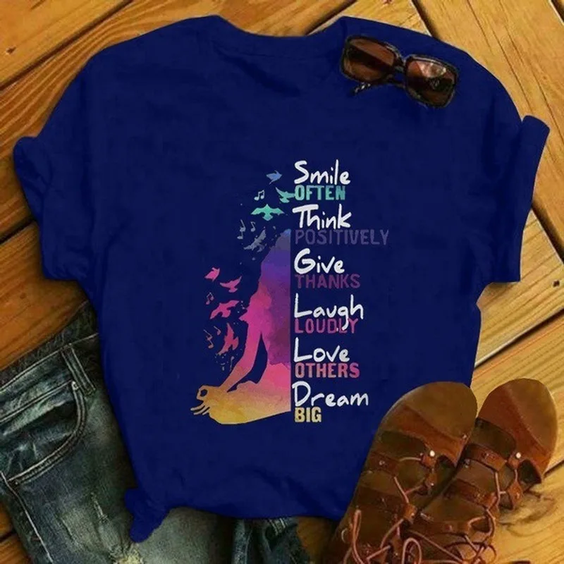 

Smile Love Dream Print T Shirt Women Short Sleeve O Neck Loose Tshirt Summer Women Tee Shirt Tops Camisetas Mujer