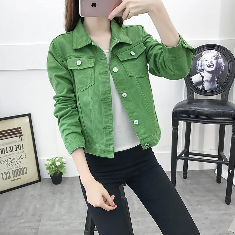 

Women Jacket Autumn 2020 Korean Long Sleeve Turn-down Collar Tops Solid Casual Slim Denim Overcoat Lady Single Breasted Ooutwear
