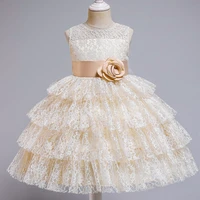 champagne tutu flower dress children party wedding formal dress for girl princess first communion costume 2021