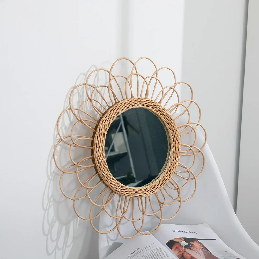 

Hanging Mirror Rattan Sunflower Circular Wall Mirror Decor Boho Wicker Dressing Makeup Mirrors uacr Decorative Mirrors Home 2021