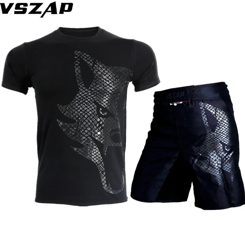 

VSZAP MMA BJJ Rashguard футболки + шорты Фитнес Спортивный костюм боксерские трикотажные изделия Муай Тай Компрессионные Мужские ММА кикбоксинг спор...