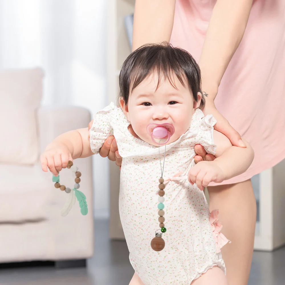 

1 Set 2Pcs Beech Silicone Baby Pacifier Chains Clips Practical Pacifier Chains