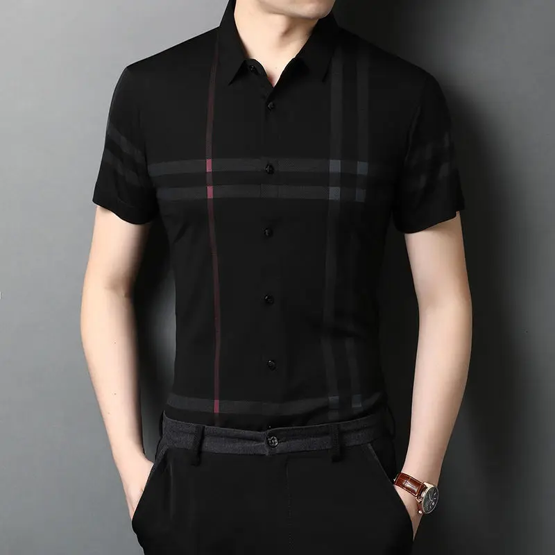 

summer 2021 new Arrivals men's short sleeve casual plaid shirt slim young handsome men clothing Free shipping